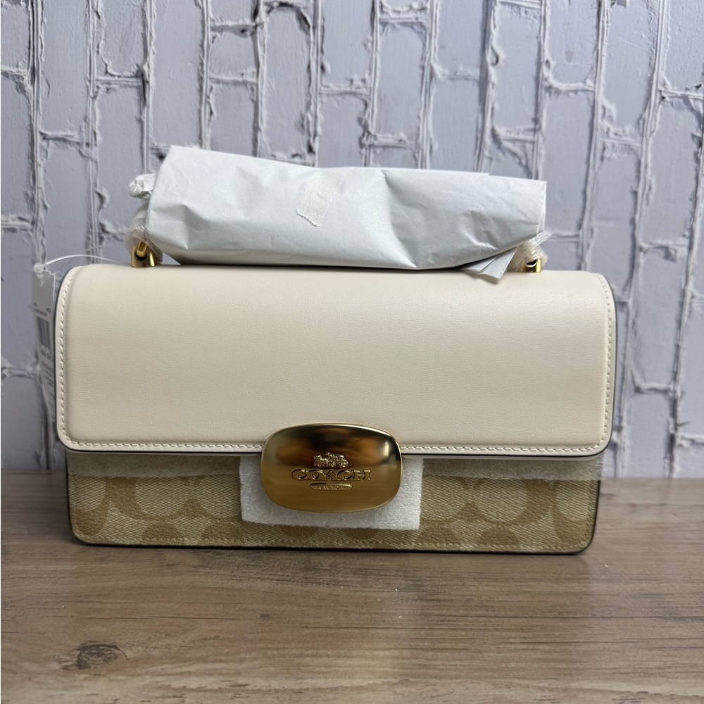 Coach Eliza chain signature Crossbody shoulder Bag light Khaki Gold CP009 NWT